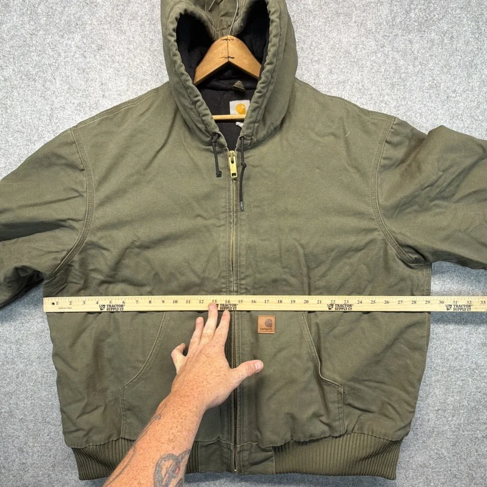 Vintage Carhartt Jacket Mens 2XL Green Faded Duck Hooded J130 ARG Quilted